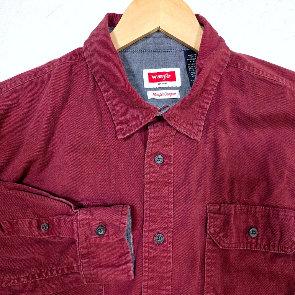 Wrangler Button Down Shirt Mens Large Maroon Flex Twill Long Sleeve Work 9095